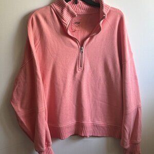 Aerie Quarter Zip Mock Neck Sweatshirt – Coral Pink